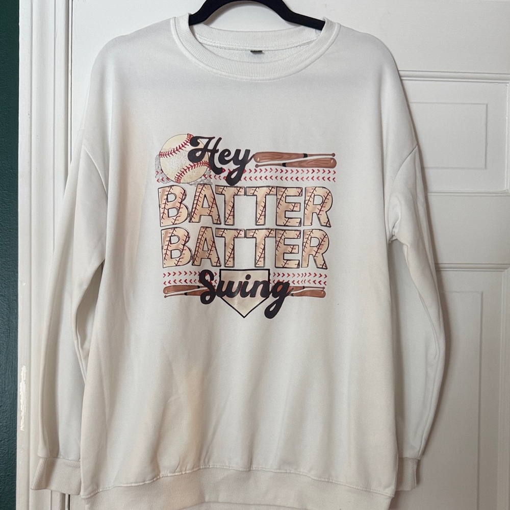 Hey Batter Batter Swing White Graphic Sweatshirt